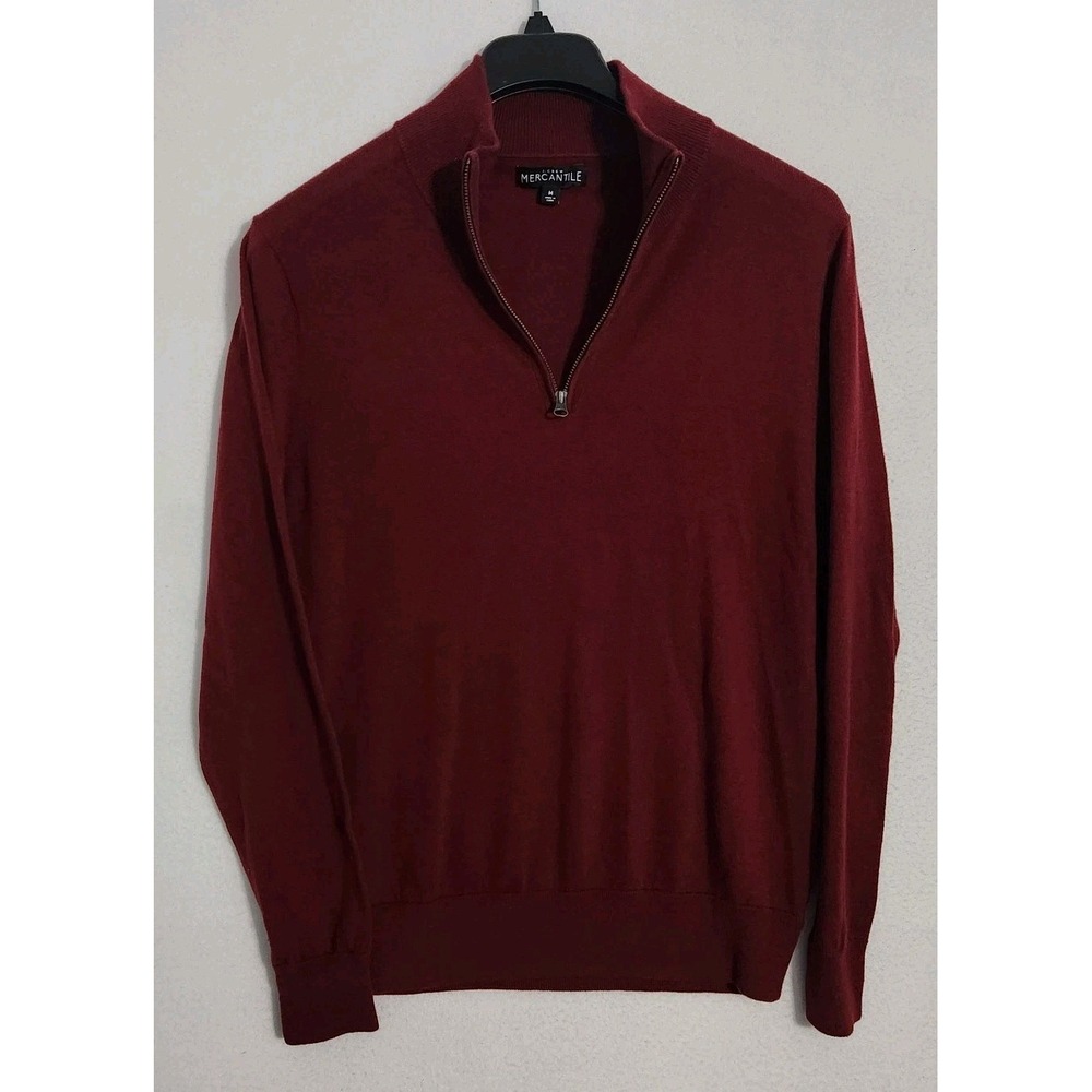 J.Crew Sweater Mens Medium Burgundy Merino Wool Knit Quarter Zip